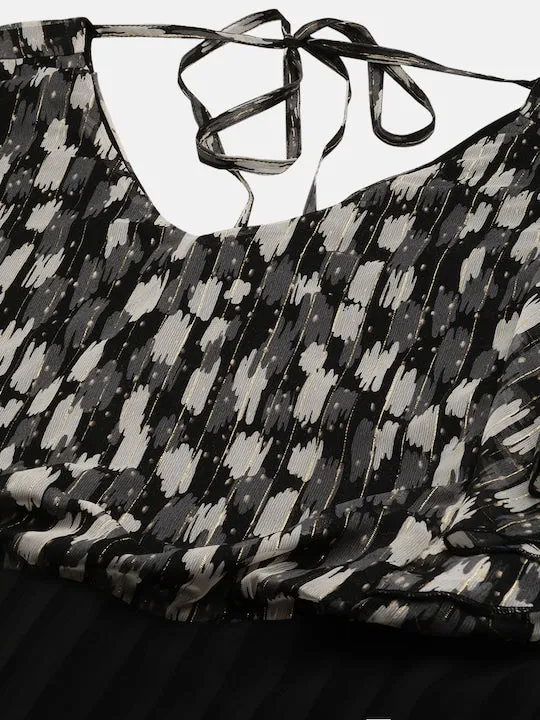 Black & Grey Print Georgette Peplum Top