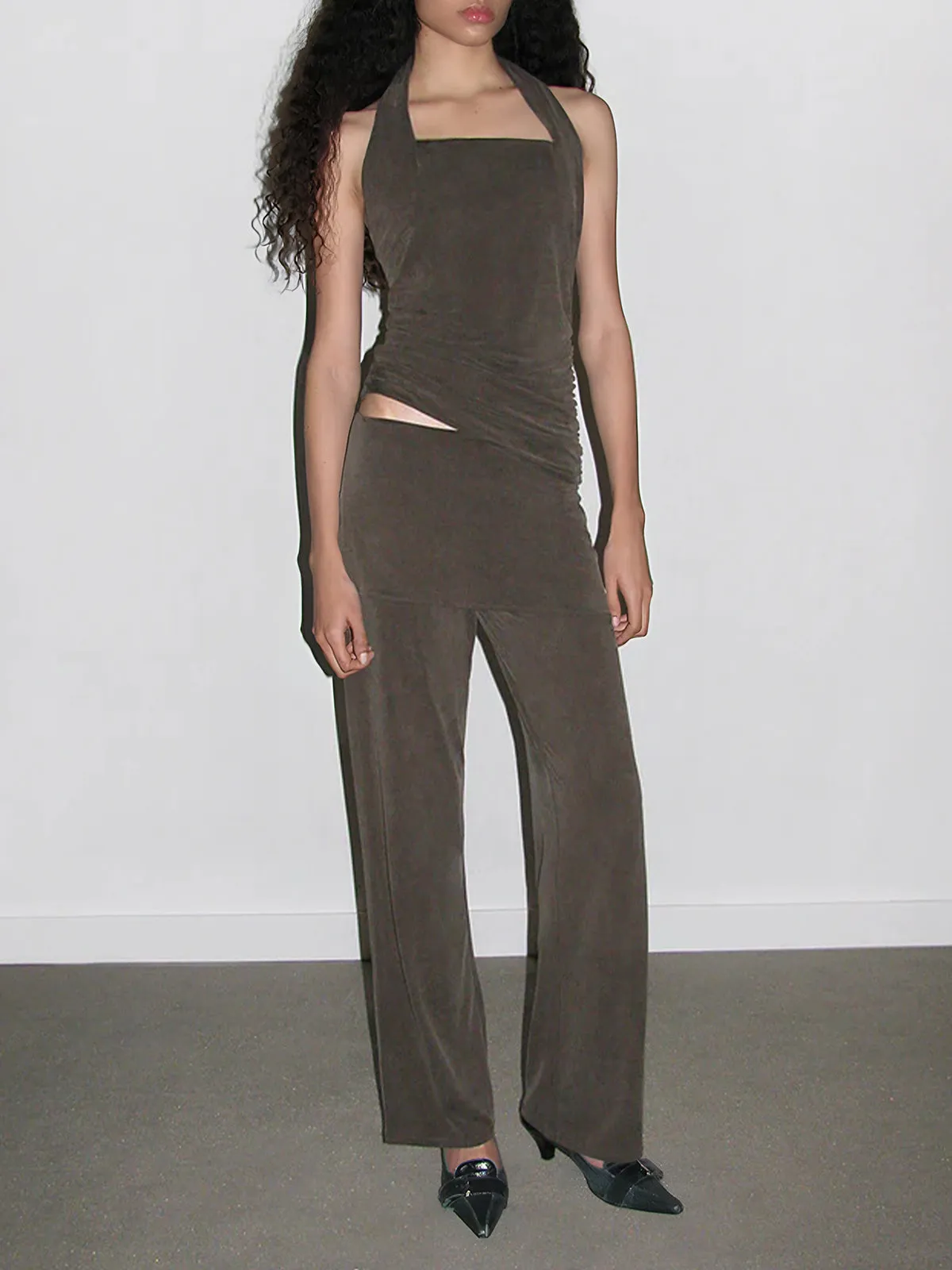 Faux Two-Piece Knitted Straight Skirt Pants