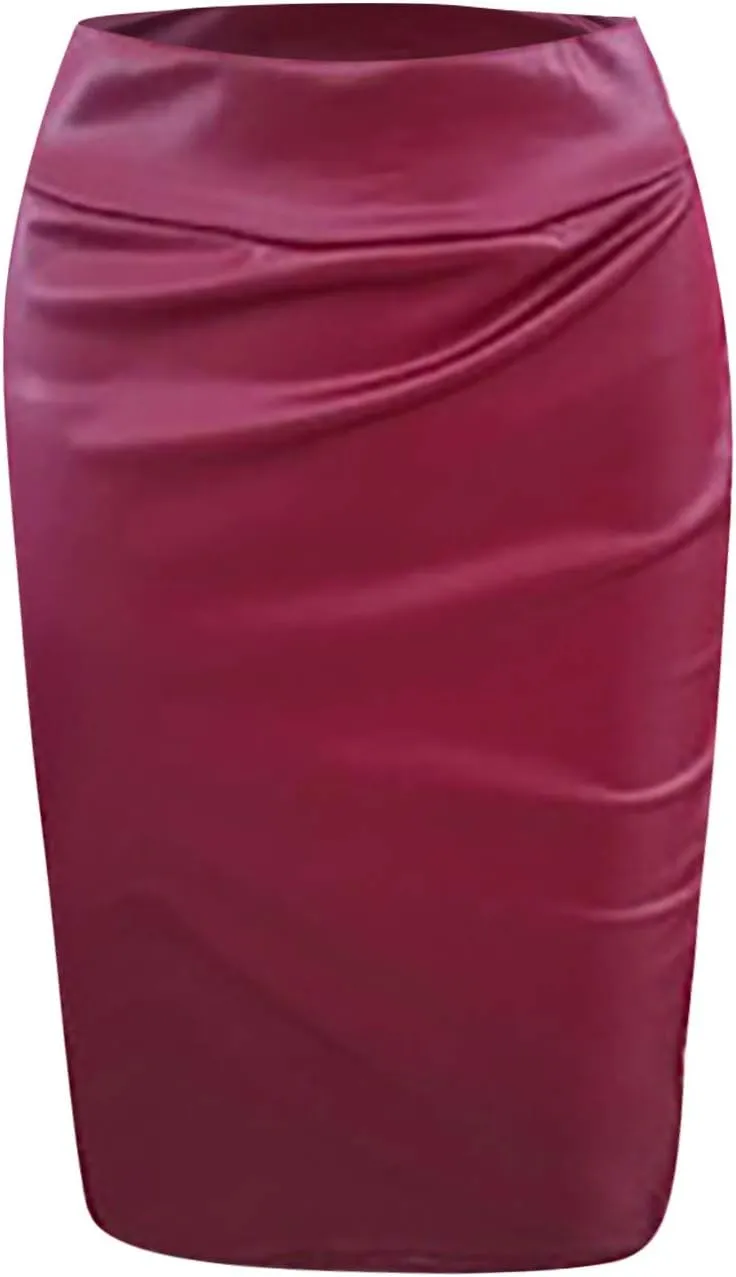 FZYLQY Women's High Waist Bodycon Office Work Wrap Midi Skirt Casual Stretchy Knee Length Pencil Skirts for Prom Party