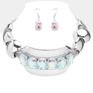 iLLASPARKZ Chunky Rectangle Glass Stone Cluster Accented Pendant Pointed Statement Necklace