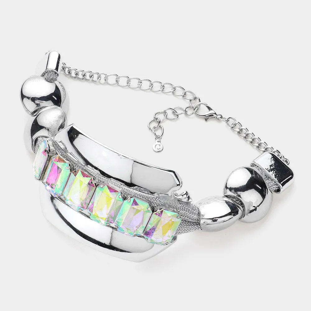 iLLASPARKZ Chunky Rectangle Glass Stone Cluster Accented Pendant Pointed Statement Necklace