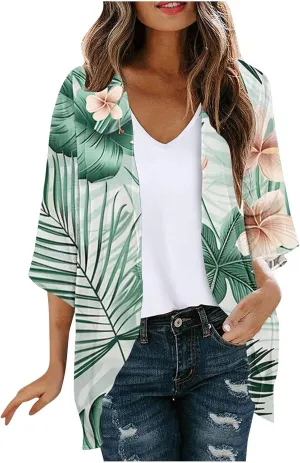 Kimonos for Women Comfy Beach Cover up Sheer Loose Open Front Cardigan Tops Blouse Summer Vacation Outfits