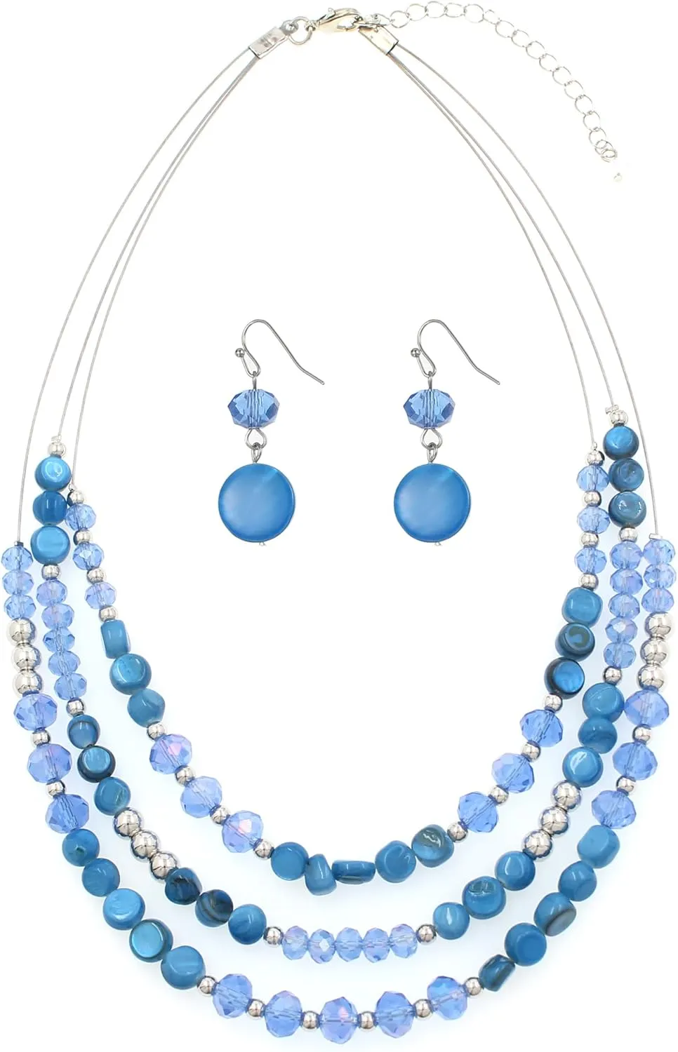 Layered Beaded Statement Necklaces with Earrings Multi Strand Crystal Beads Choker Necklaces for Women Fashion Costume Jewelry Party Gifts