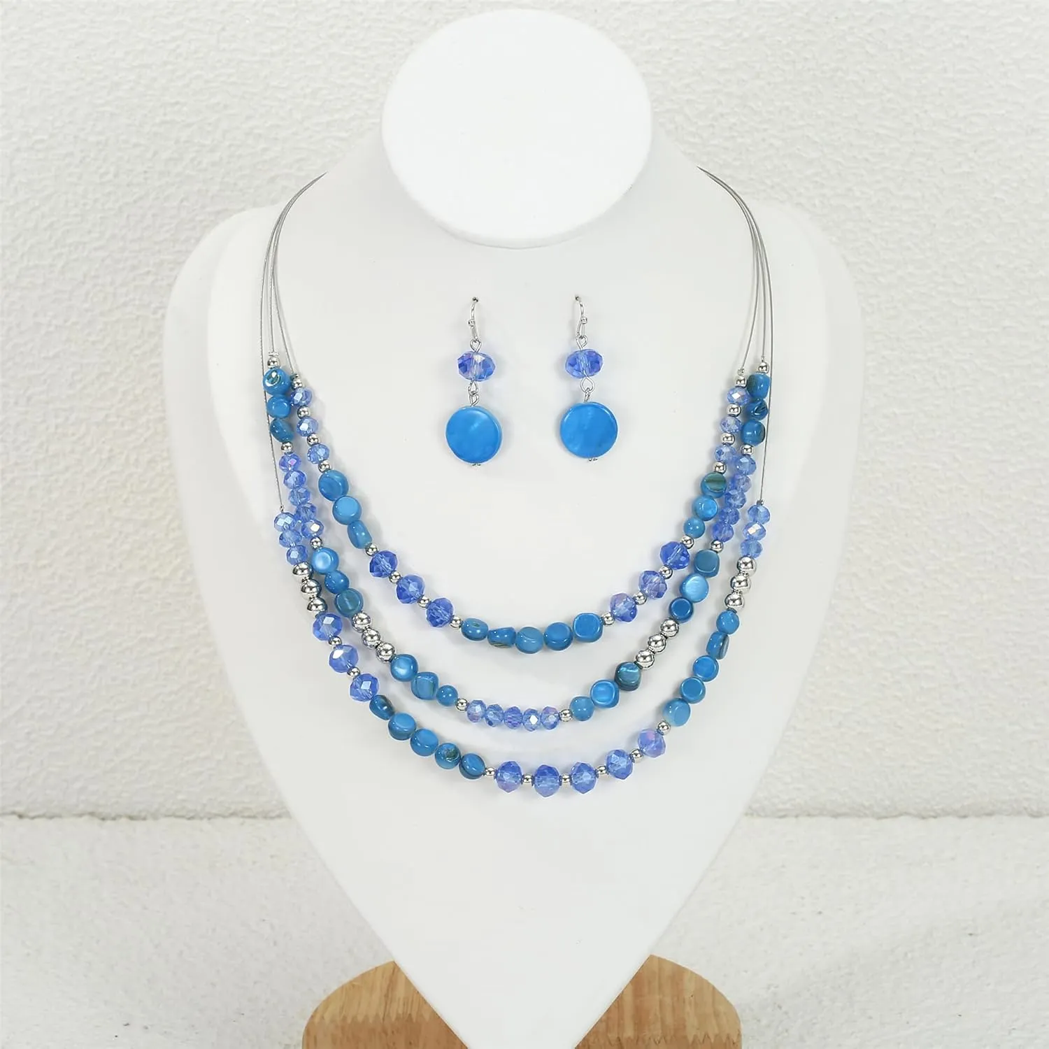 Layered Beaded Statement Necklaces with Earrings Multi Strand Crystal Beads Choker Necklaces for Women Fashion Costume Jewelry Party Gifts
