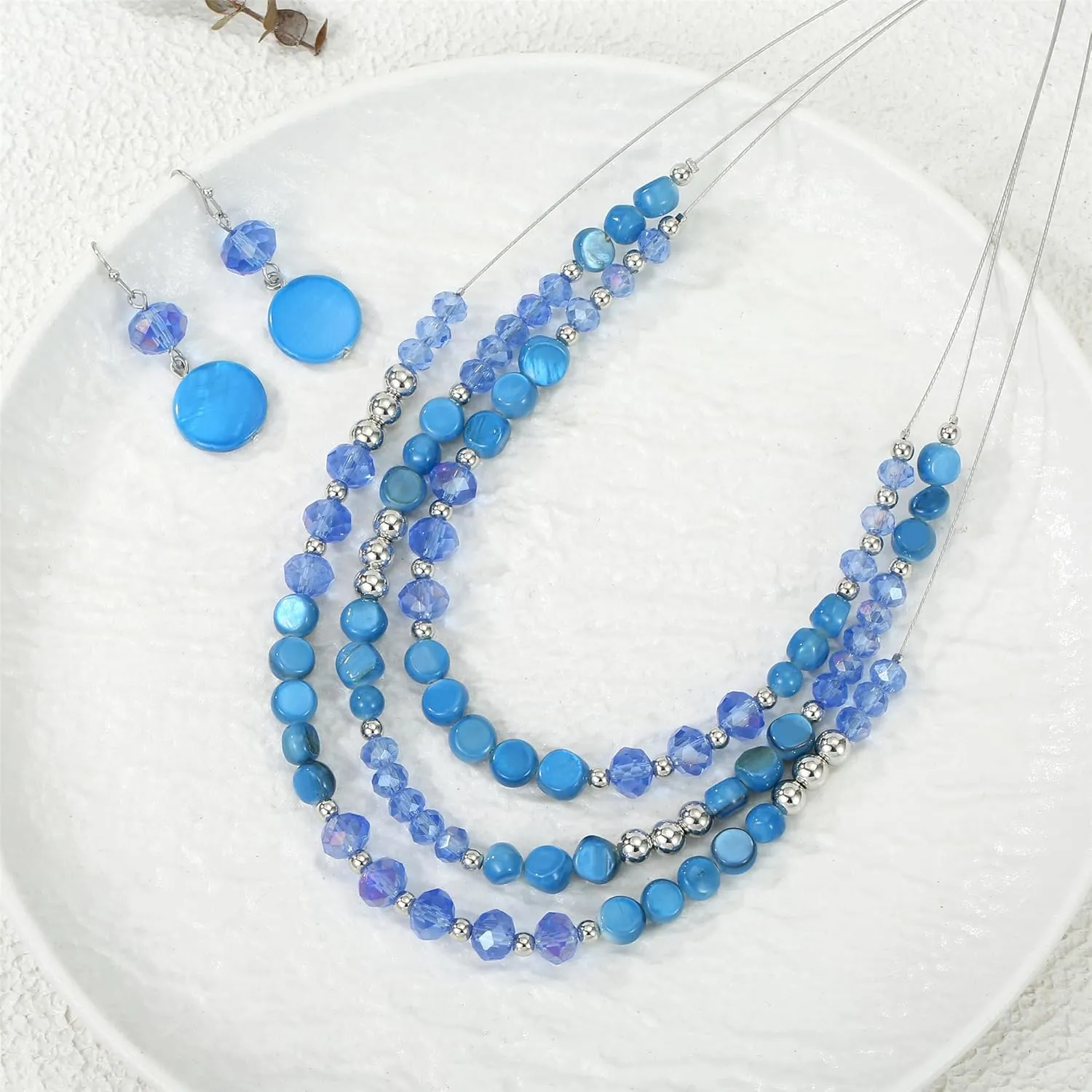 Layered Beaded Statement Necklaces with Earrings Multi Strand Crystal Beads Choker Necklaces for Women Fashion Costume Jewelry Party Gifts