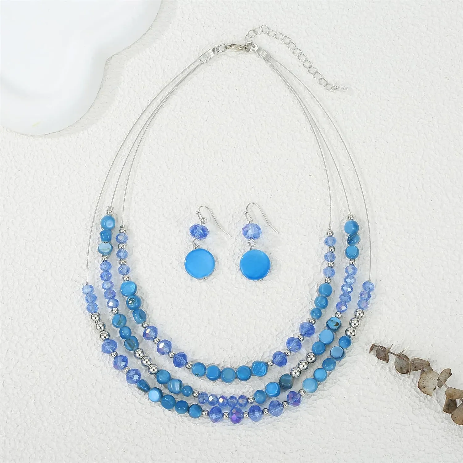 Layered Beaded Statement Necklaces with Earrings Multi Strand Crystal Beads Choker Necklaces for Women Fashion Costume Jewelry Party Gifts