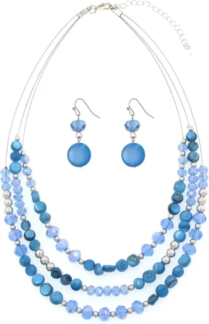 Layered Beaded Statement Necklaces with Earrings Multi Strand Crystal Beads Choker Necklaces for Women Fashion Costume Jewelry Party Gifts