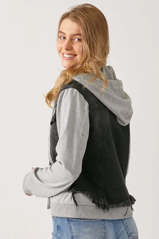 Layered Denim Jacket with Hoodie