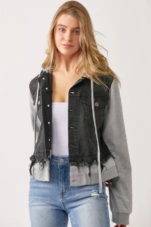 Layered Denim Jacket with Hoodie