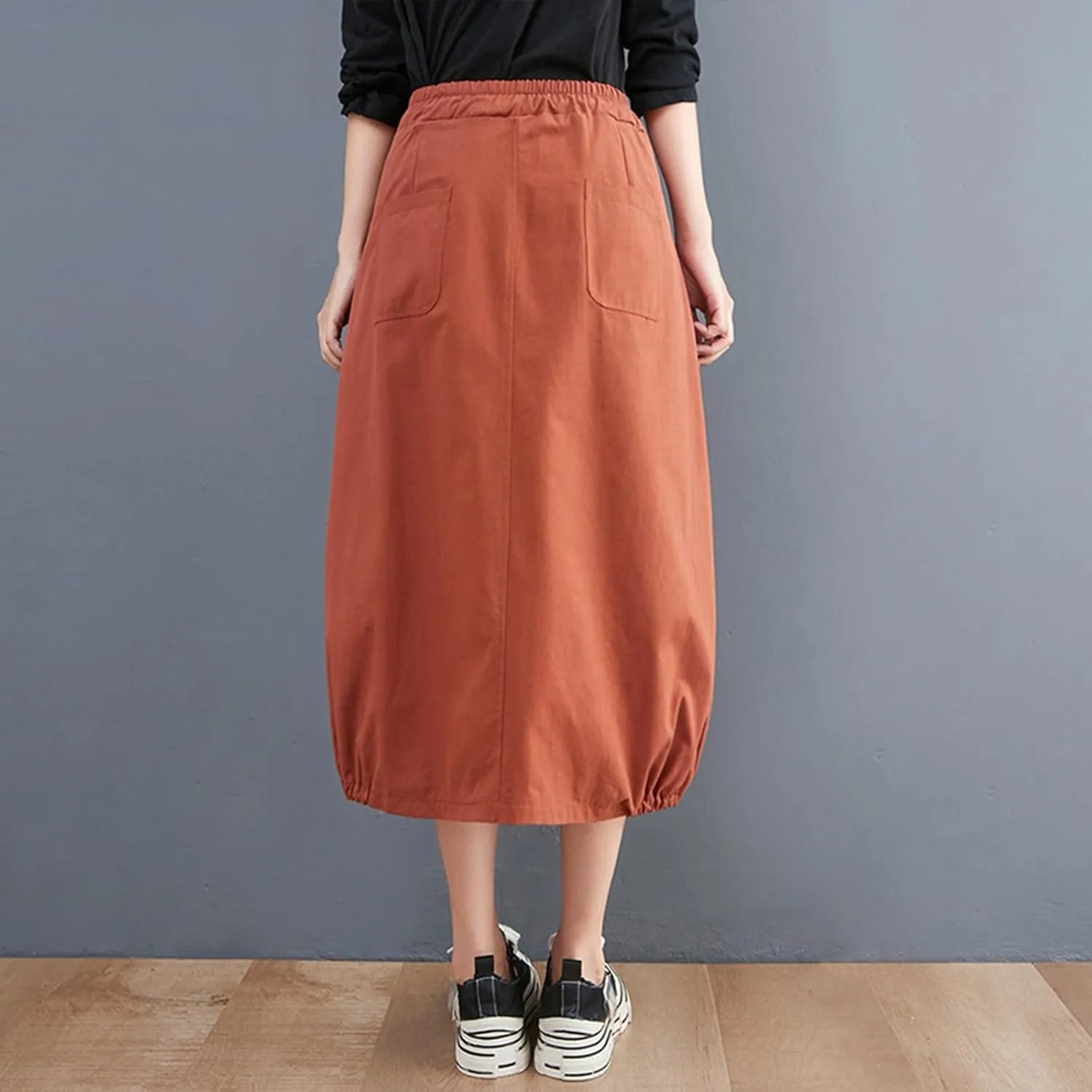 Long Skirts for Women Summer Casual Loose Fit High Waist Cargo Skirt Fashion Zipper A-Line Midi Skirts with Pockets