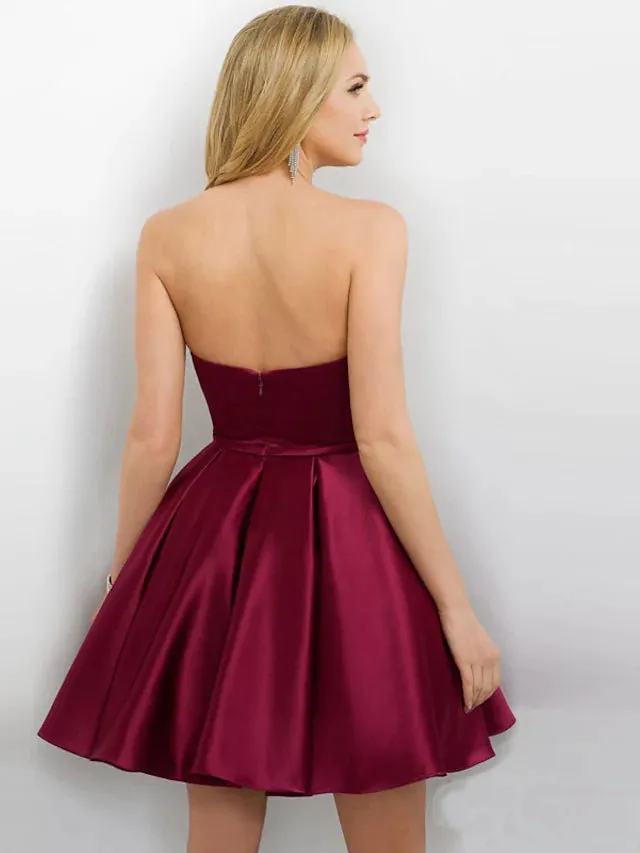 Luolandi A-Line Cocktail Dresses Reformation Amante Dress Party Wear Short / Mini Sleeveless Strapless Satin Homecoming Dress