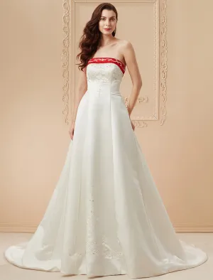 Luolandi Open Back Wedding Dresses Sweep / Brush Train Ball Gown Strapless Strapless Satin With Embroidery
