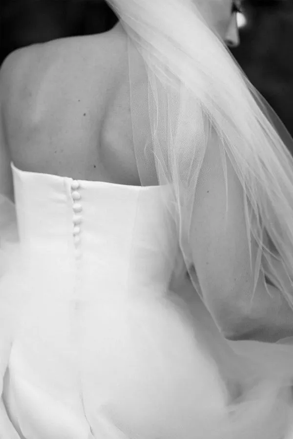 Luolandi White Strapless Satin A-Line Wedding Dresses Off Shoulder Sexy