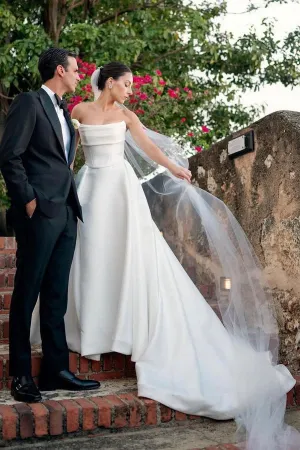 Luolandi White Strapless Satin A-Line Wedding Dresses Off Shoulder Sexy