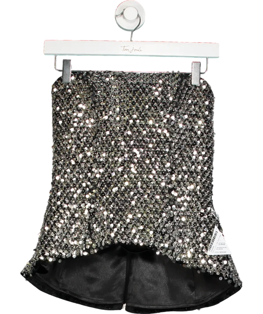 Nadine Merabi Metallic Paige Silver Bandeau Peplum Top UK S