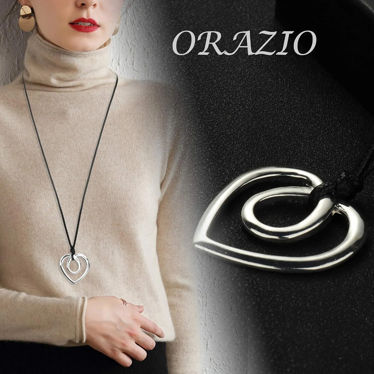 ORAZIO 6 Pcs Pendant Necklaces for Women - Fashion Jewelry Simple Long Feather Leaf Heart Turquoise Costume Y Necklace - Statement Boho Set