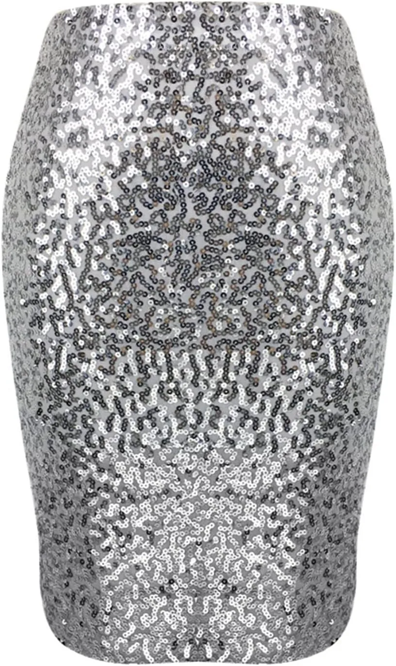 Sequin Skirt for Women, Sparkly Skirts, Sexy Glitter High Waisted Casual Midi Skirt Bodycon for Holiday/Party/Disco