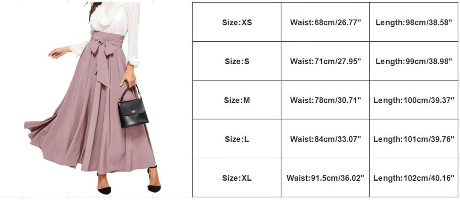 Women's Elegant High Waist Long Skirt Solid Color Lace Up Maxi Skirts Summer Casual Loose Pleated Skirt