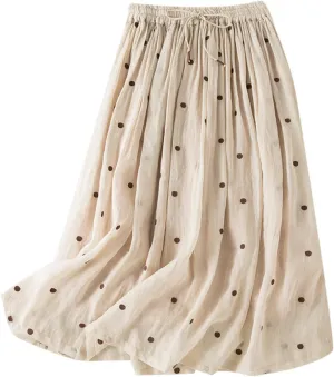 Womens Maxi Skirt for Vacation Color Block Retro A-Line Pleated Drawstring Elastic High Waist Casual Summer Skirts