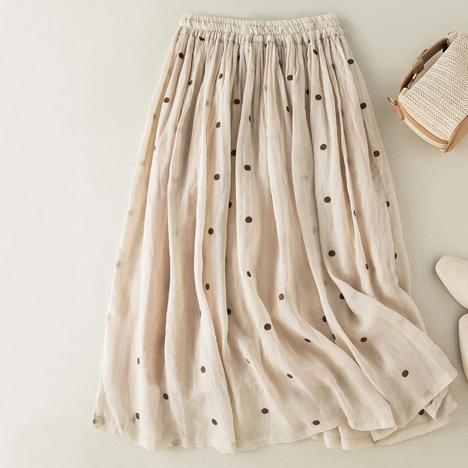 Womens Maxi Skirt for Vacation Color Block Retro A-Line Pleated Drawstring Elastic High Waist Casual Summer Skirts