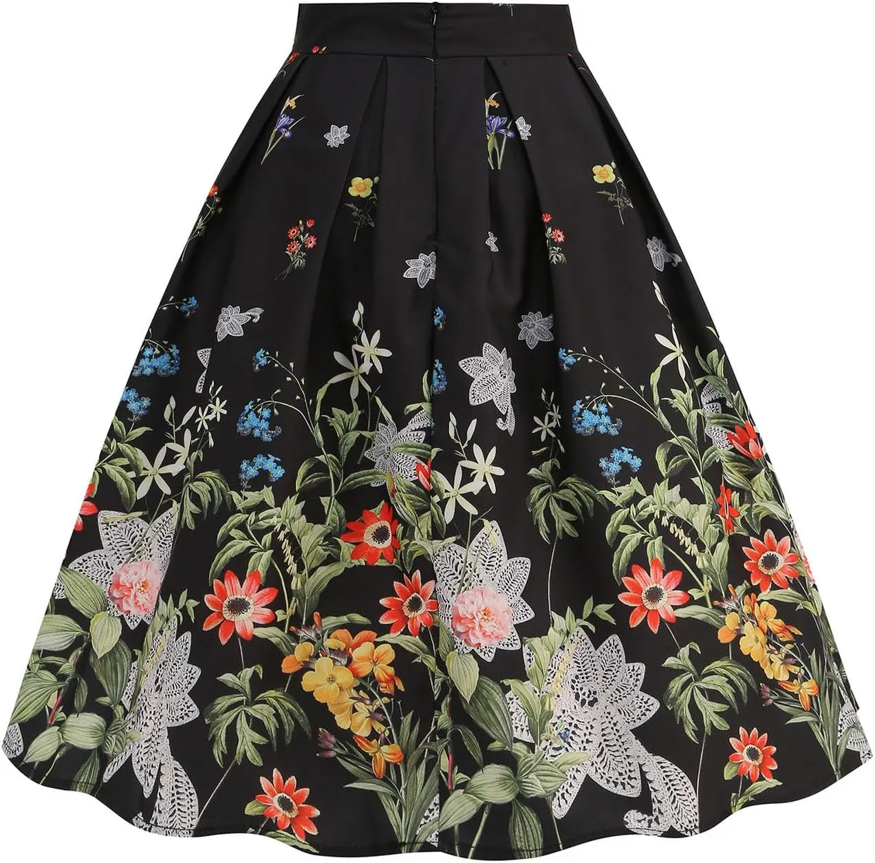 Women's Print Elegant Swing Skirt Pleated A-Line Summer Vintage Floral Midi Skirts Vacation Prom Knee Length Skirt